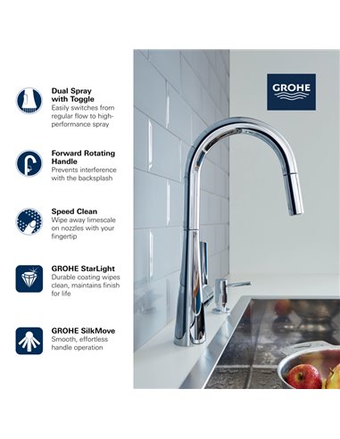 Grohe 32226 Grohe Zedra Single-Handle Pull Down Kitchen Faucet Dual Spray 6.6 L/min - 1.75 GPM