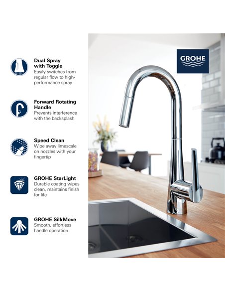 Grohe 32283 Grohe Zedra Single-Handle Pull Down Dual Spray Prep Faucet 6.6 L/min - 1.75 GPM