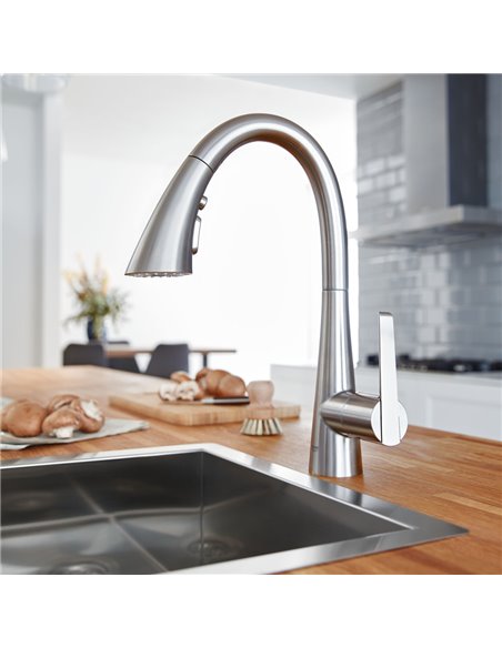 Grohe 32298 Grohe Zedra Single-Handle Pull Down Kitchen Faucet Triple Spray 6.6 L/min - 1.75 GPM