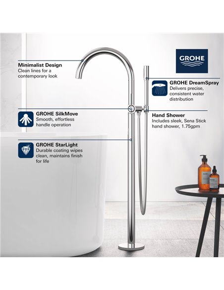 Grohe 32653 Atrio New Single-Handle Freestanding Tub Faucet with 6.6 L/min - 1.75 GPM Hand Shower