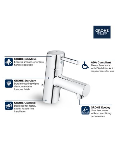 Grohe 34702 Concetto Single Hole Single-Handle XS-Size Bathroom Faucet 4.5 L/min - 1.2 GPM