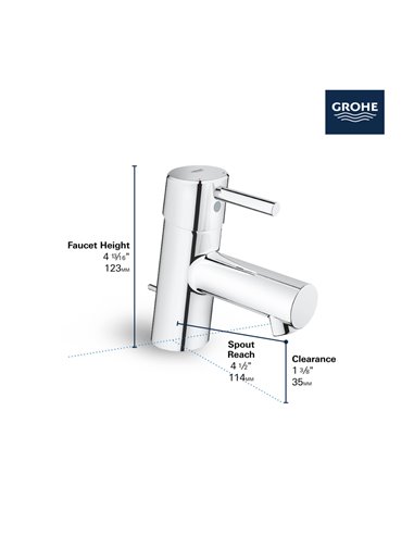 Grohe 34702 Concetto Single Hole Single-Handle XS-Size Bathroom Faucet 4.5 L/min - 1.2 GPM