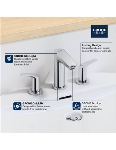 Grohe 20294 Eurosmart 8-inch Widespread 2-Handle S-Size Bathroom Faucet 1.2 GPM