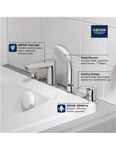 Grohe 25245 Eurosmart 4-Hole Single Handle Deck Mount Roman Tub Faucet with 1.75 GPM Hand Shower