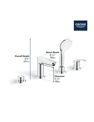 Grohe 25245 Eurosmart 4-Hole Single Handle Deck Mount Roman Tub Faucet with 1.75 GPM Hand Shower