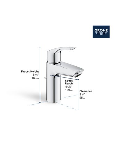 Grohe 32642 Eurosmart Single Hole Single-Handle S-Size Bathroom Faucet 1.2 GPM