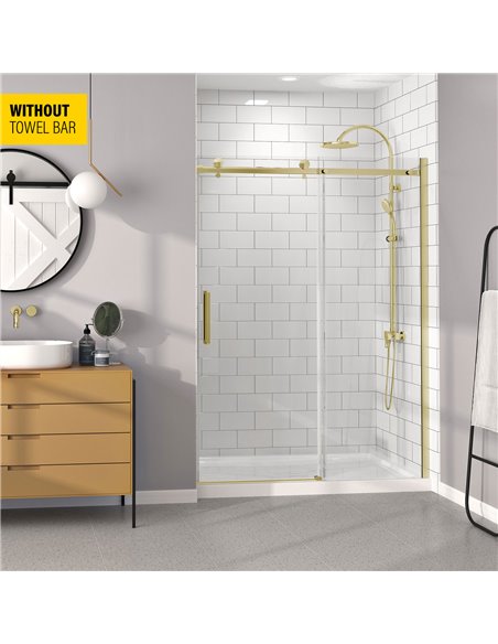 Zitta Bellini 60 brushed gold clear alcove shower door - WITHOUT TOWEL BAR