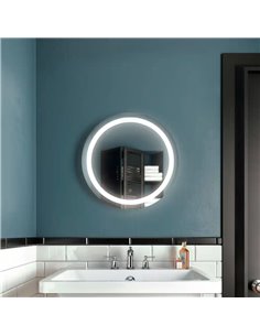 Kalia Effect Round Led Lighting Mirror 24 X 24 With Interior Frosted Strip And 2-Tones Touch Switch