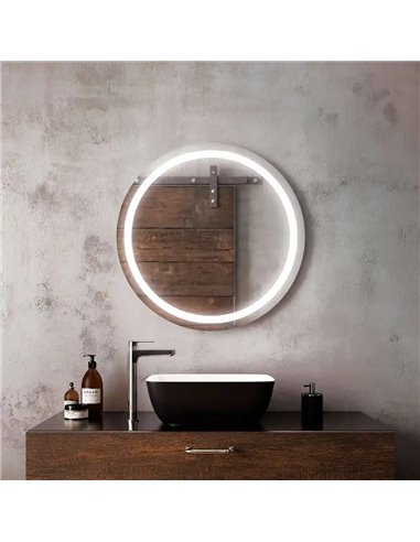 Kalia Effect Round Led Lighting Mirror 30 X 30 With Interior Frosted Strip And 2-Tones Touch Switch