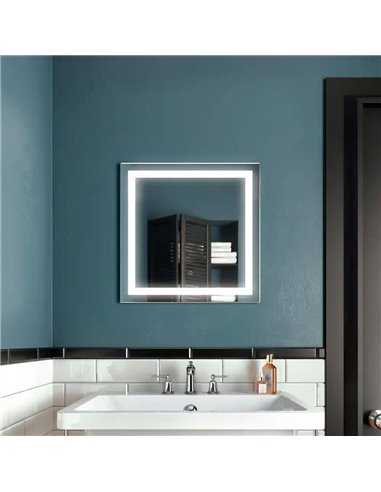 Kalia Effect Square Led Lighting Mirror 24 X 24 With Interior Frosted Strip And 2-Tones Touch Switch