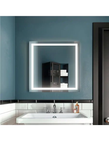 Kalia Effect Square Led Lighting Mirror 30 X 30 With Interior Frosted Strip And 2-Tones Touch Switch