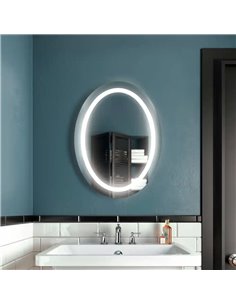 Kalia Effect Oval Led Lighting Mirror 24 X 32 With Interior Frosted Strip And 2-Tones Touch Switch