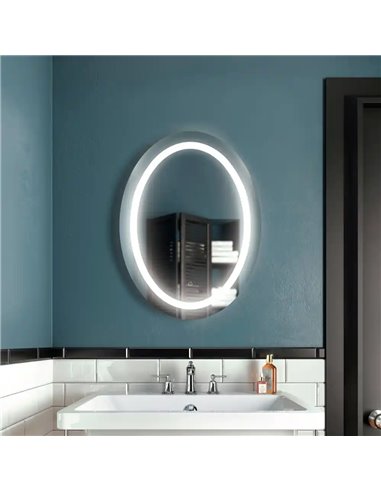 Kalia Effect Oval Led Lighting Mirror 24 X 32 With Interior Frosted Strip And 2-Tones Touch Switch