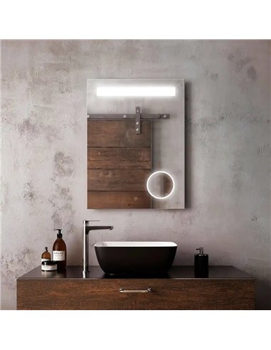 Kalia Emblem Rect. Led Lighting Mirror 24 X 32 With Frosted Horizontal Strip With 3X Magnifying Mirror And 2-Tones Touch Switch