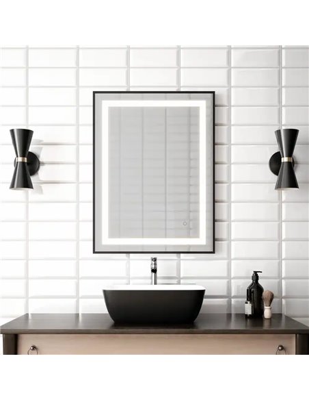 Kalia Effect Led Illuminated Rectangular Mirror With Frosted Strip, Frame And Touch-Switch For Color Temperature Control 24 X 32