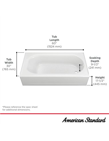 American Standard Princeton PRO Steel 60 x 30-inch Above Floor Rough Integral Apron Bathtub with Right-Hand Outlet