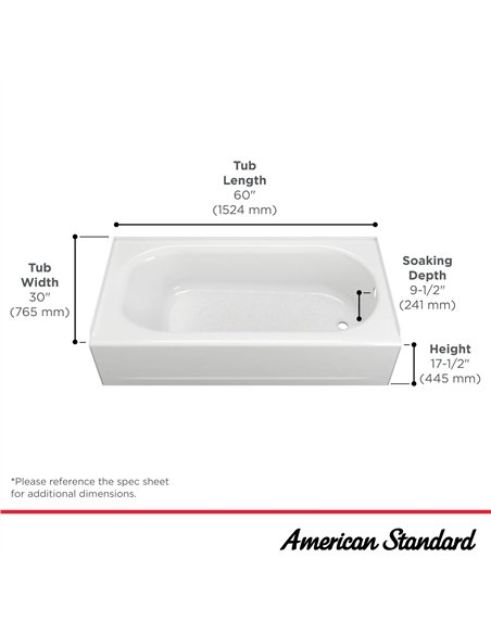 American Standard Princeton PRO Steel 60 x 30-inch Above Floor Rough Integral Apron Bathtub with Right-Hand Outlet