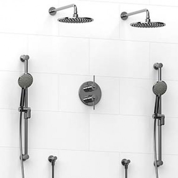 Riobel KIT1483 Type TP thermostaticpressure balance 0.75 double coaxial system with 2 hand shower rails 2 shower arms and 2 s...