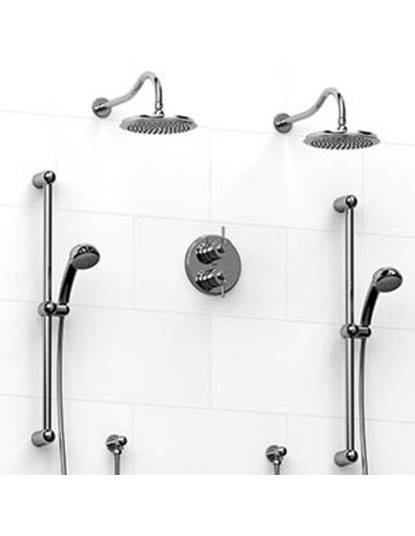 Riobel KIT1483AT Type TP thermostaticpressure balance 0.75 double coaxial system with 2 hand shower rails 2 shower arms and 2...