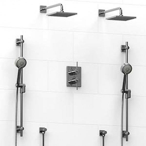 Riobel KIT1483CSTQ Type TP thermostaticpressure balance 0.75 double coaxial system with 2 hand shower rails 2 shower arms and...