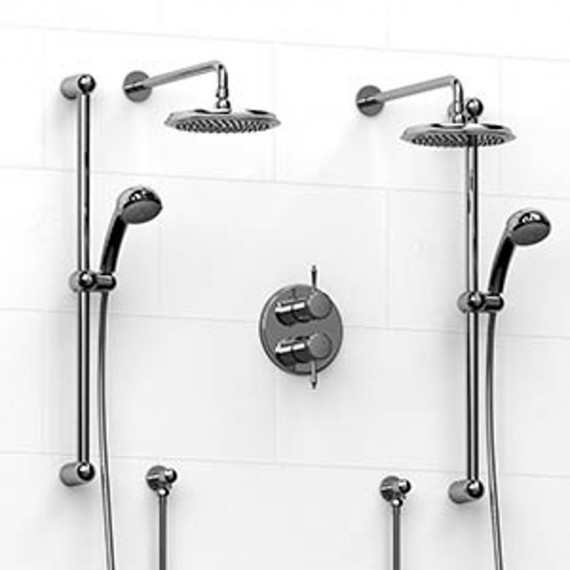 Riobel Georgian KIT1483GN Type TP thermostaticpressure balance 0.75 double coaxial system with 2 hand shower rails 2 shower arms