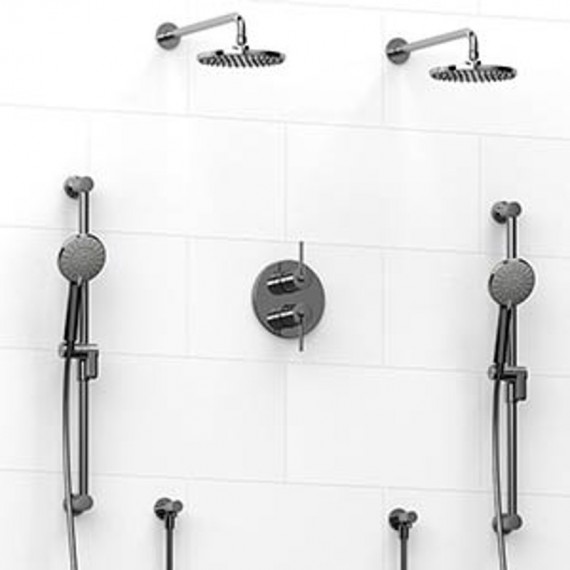 Riobel KIT1483GS Type TP thermostaticpressure balance 0.75 double coaxial system with 2 hand shower rails 2 shower arms and 2...