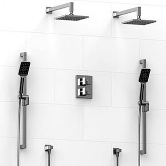 Riobel KIT1483KSTQ Type TP thermostaticpressure balance 0.75 double coaxial system with 2 hand shower rails 2 shower arms and...