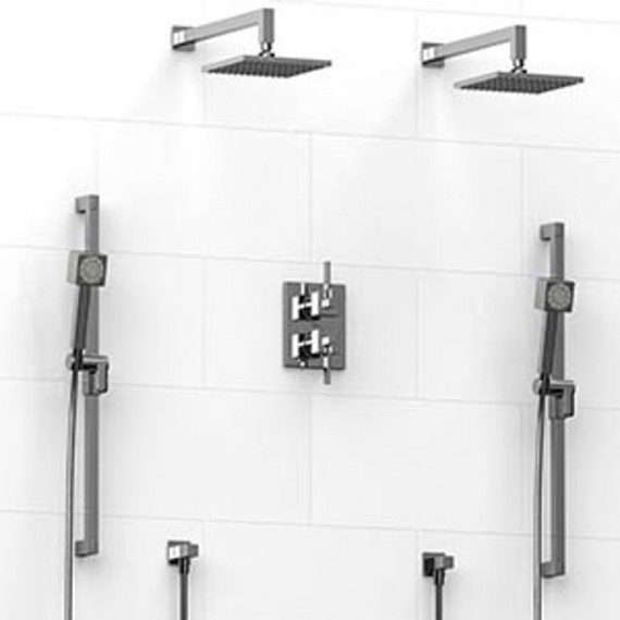 Riobel KIT1483MZ Type TP thermostaticpressure balance 0.75 double coaxial system with 2 hand shower rails 2 shower arms and 2...