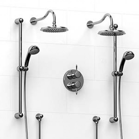 Riobel KIT1483RO Type TP thermostaticpressure balance 0.75 double coaxial system with 2 hand shower rails 2 shower arms and 2...