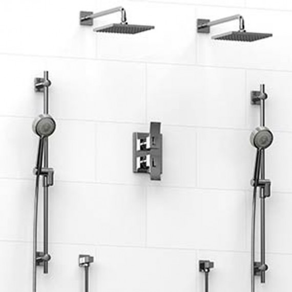 Riobel Zendo KIT1483ZOTQ Type TP thermostaticpressure balance 0.75 double coaxial system with 2 hand shower rails 2 shower arms 