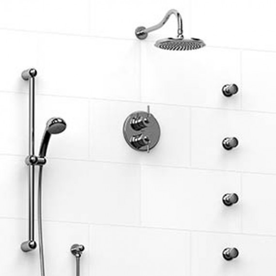 Riobel KIT483AT Type TP thermostaticpressure balance 0.75 double coaxial system with hand shower rail 4 body jets and shower ...