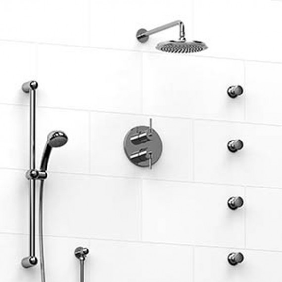 Riobel KIT483FM Type TP thermostaticpressure balance 0.75 double coaxial system with hand shower rail 4 body jets and shower ...