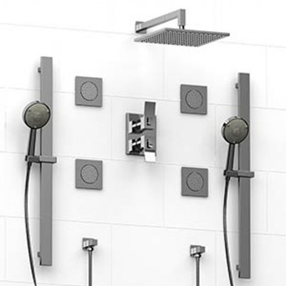Riobel KIT5783 Type TP thermostaticpressure balance 0.75 double coaxial system with 2 hand shower rails 4 body jets and showe...