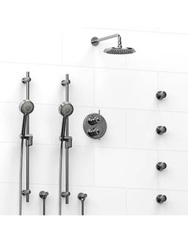 Riobel KIT783ATOP Type TP thermostaticpressure balance 0.75 double coaxial system with 2 hand shower rails 4 body jets and sh...