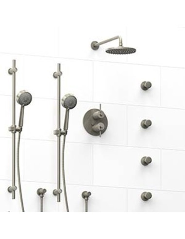 Riobel KIT783CSTM Type TP thermostaticpressure balance 0.75 double coaxial system with 2 hand shower rails 4 body jets and sh...