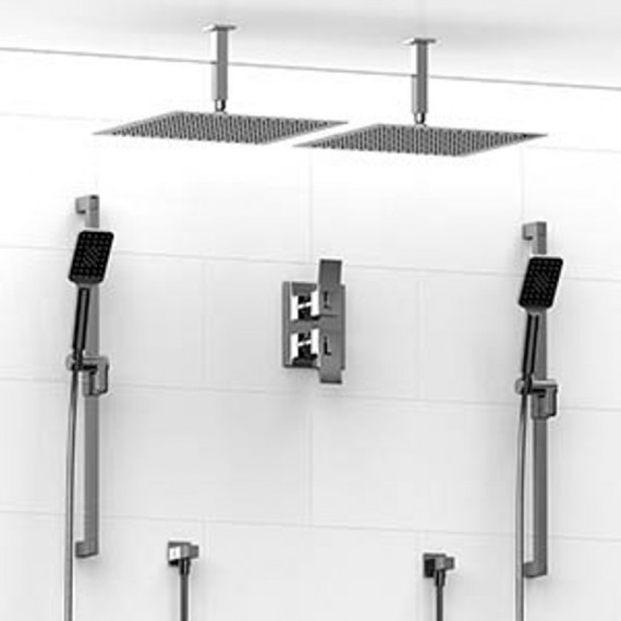Riobel KIT8883 Type TP thermostaticpressure balance 0.75 double coaxial system with 2 hand shower rails 2 shower arms and 2 s...