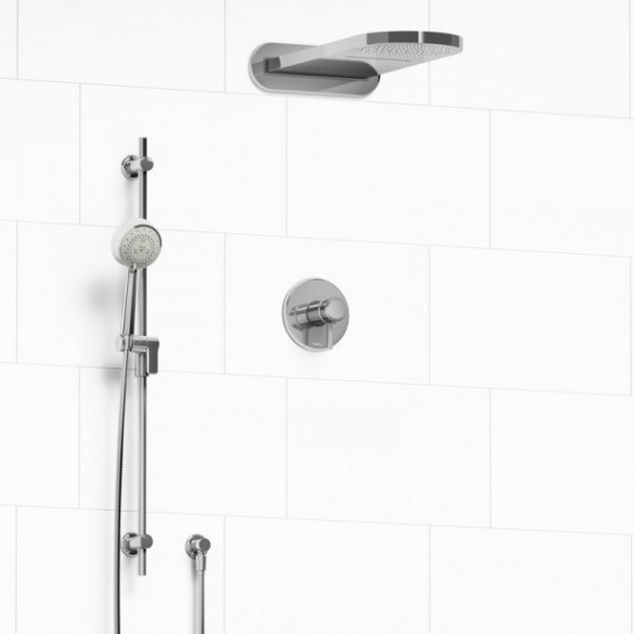 Riobel Momenti KIT2745MMRDL Type T/P 1/2 inch coaxial 3-way system with hand shower rail and rain and cascade shower head