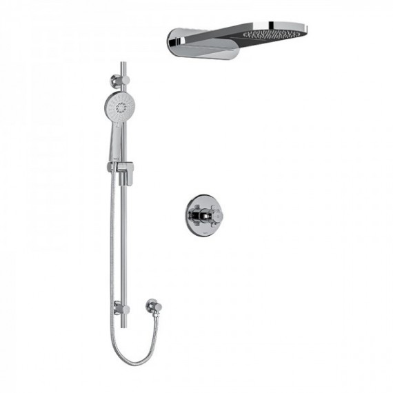 Riobel Momenti KIT2745MMRDX Type T/P 1/2 inch coaxial 3-way system with hand shower rail and rain and cascade shower head