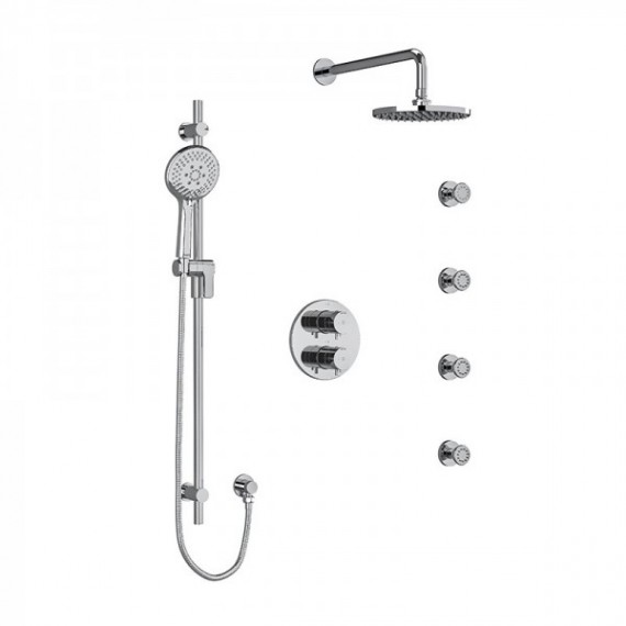 Riobel Pallace KIT446PATM Type T/P double coaxial system with hand shower rail, 4 body jets and shower head