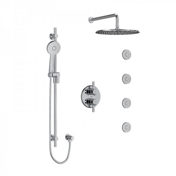 Riobel Momenti KIT483MMRDJ Type T/P 3/4 inch double coaxial system with hand shower rail, 4 body jets and shower head