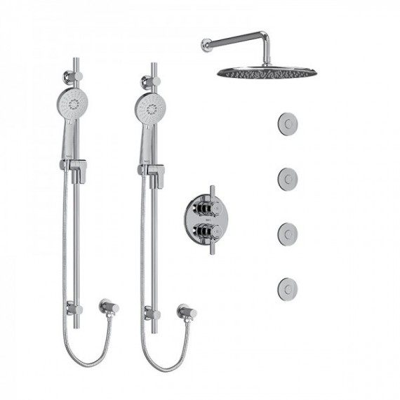 Riobel Momenti KIT783MMRDJ Type T/P 3/4 inch double coaxial system with 2 hand shower rails, 4 body jets and shower head