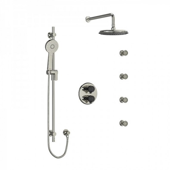 Riobel Momenti KIT446MMRDJ Type T/P double coaxial system with hand shower rail, 4 body jets and shower head