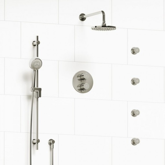 Riobel Pallace KIT446PATM Type T/P double coaxial system with hand shower rail, 4 body jets and shower head