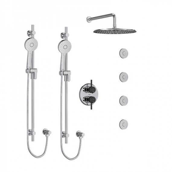 Riobel Momenti KIT783MMRDL Type T/P 3/4 inch double coaxial system with 2 hand shower rails, 4 body jets and shower head