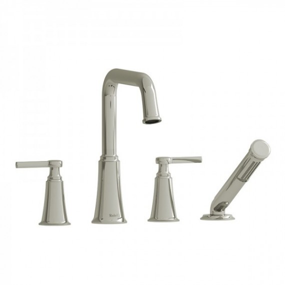 Riobel Momenti MMSQ12L 4-piece deck-mount tub filler with hand shower