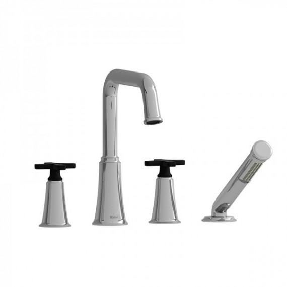 Riobel Momenti MMSQ12X 4-piece deck-mount tub filler with hand shower