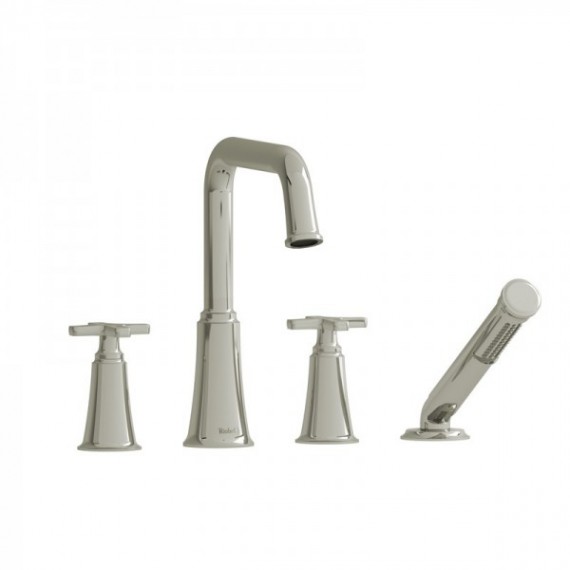 Riobel Momenti MMSQ12X 4-piece deck-mount tub filler with hand shower