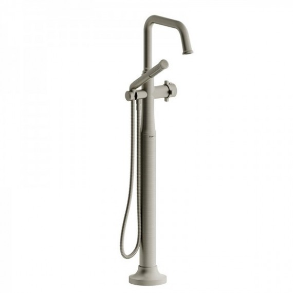 Riobel Momenti MMSQ39X 2-way Type T (thermostatic) coaxial floor-mount tub filler with hand shower