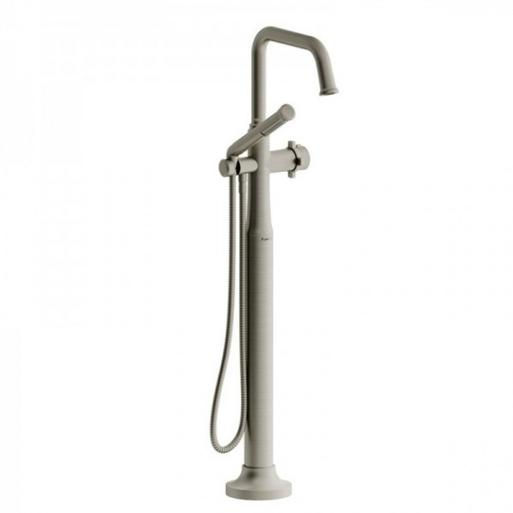 Riobel Momenti TMMSQ39X 2-way Type T (thermostatic) coaxial floor-mount tub filler with hand shower