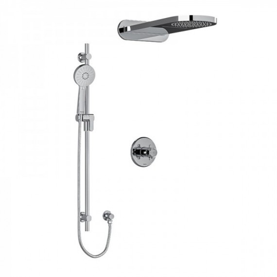 Riobel Momenti KIT2745MMRD Type T/P 1/2 inch coaxial 3-way system with hand shower rail and rain and cascade shower head
